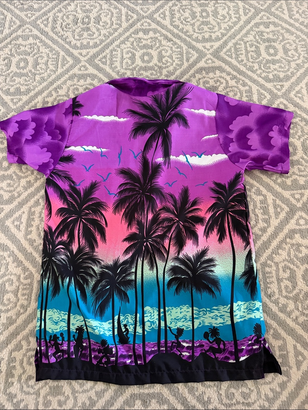 Men's Tropical Palm Print Short Sleeve Shirt in Purple - Picture 3 of 3